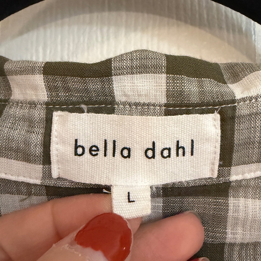 Bella Dahl Green and White Plaid Button Up Collared Blouse Top - Women’s L - Picture 3 of 7